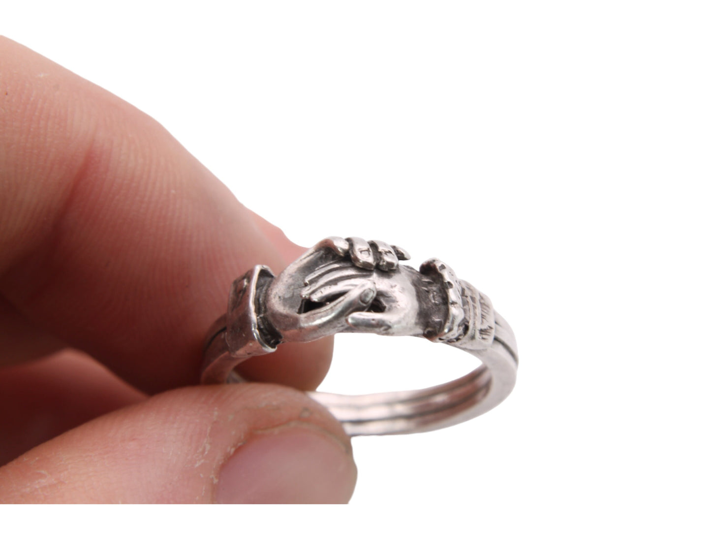 Vintage Sterling Silver Opening Hands Heart Gimmel Ring