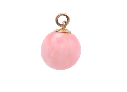 Art Deco 9ct Yellow Gold Pink Coral Sphere Pendant