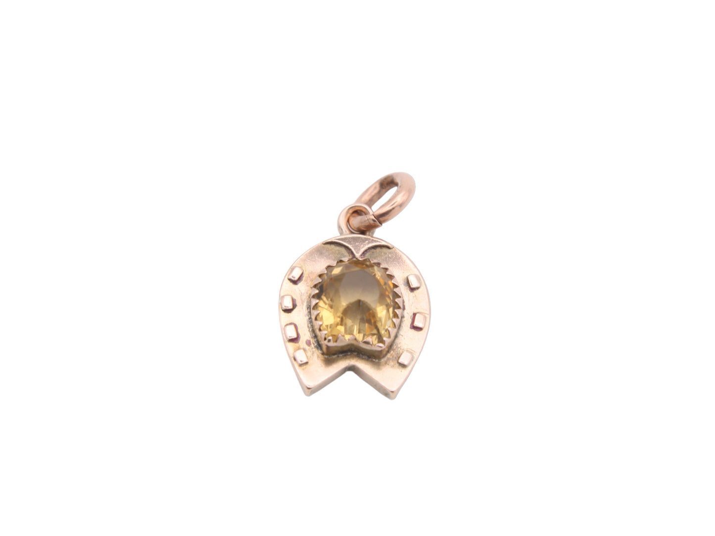 Antique 9ct Gold Lucky Horseshoe Citrine Pendant Charm, 1893