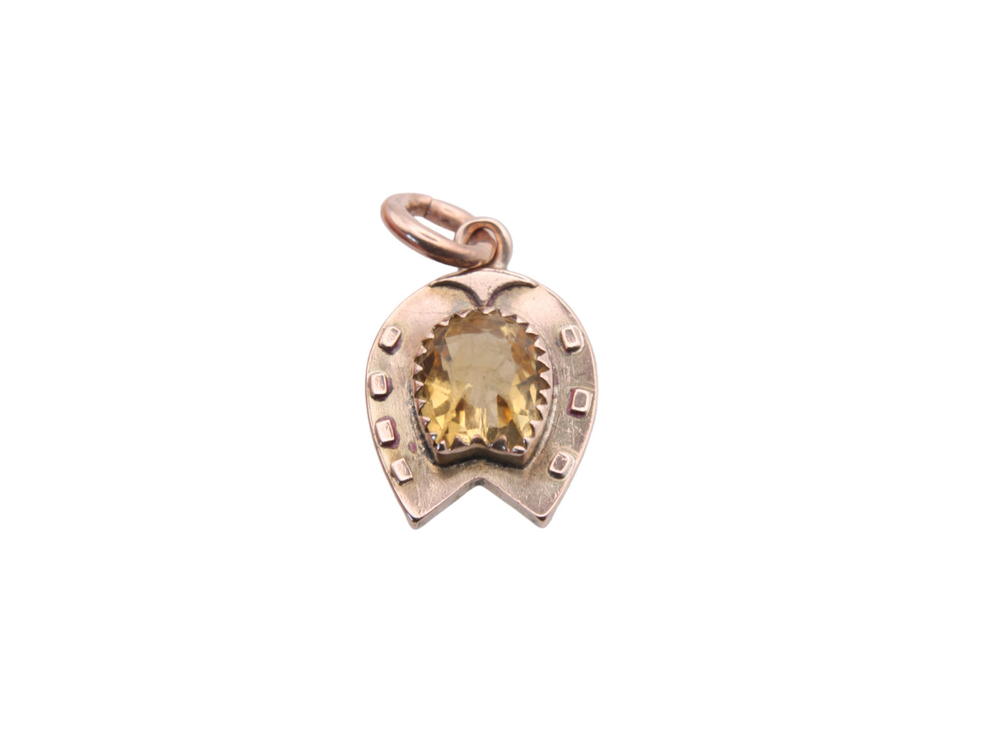 Antique 9ct Gold Lucky Horseshoe Citrine Pendant Charm, 1893