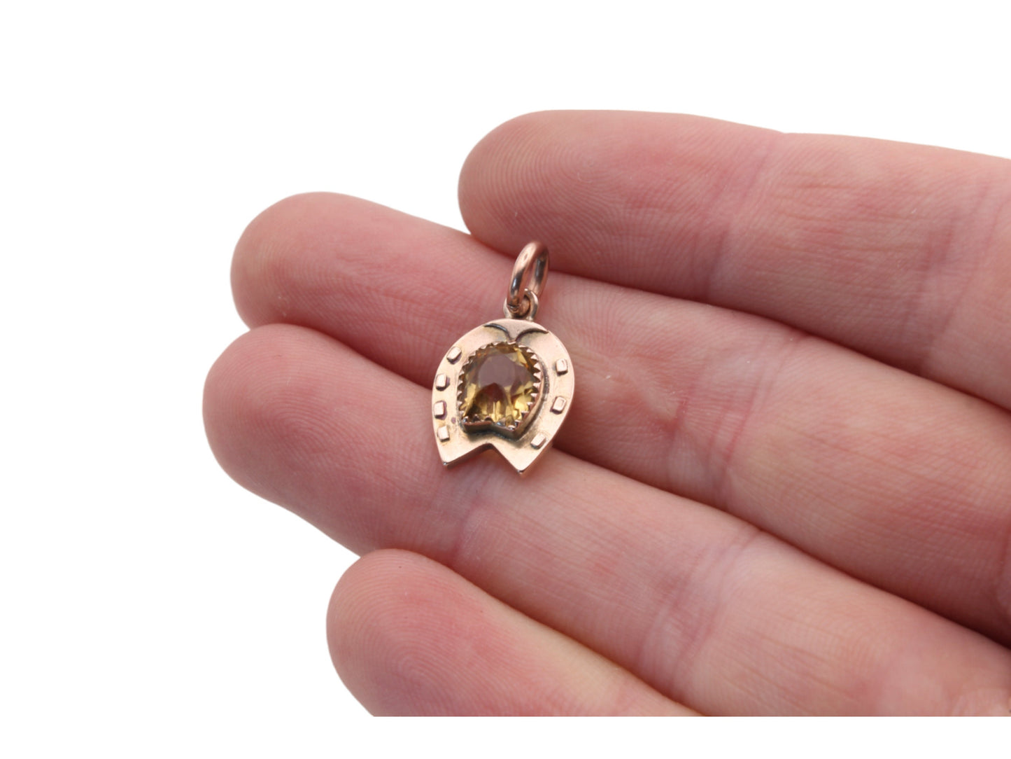 Antique-9ct-Gold-Lucky-Horseshoe-Citrine-Pendant-Charm,-1893