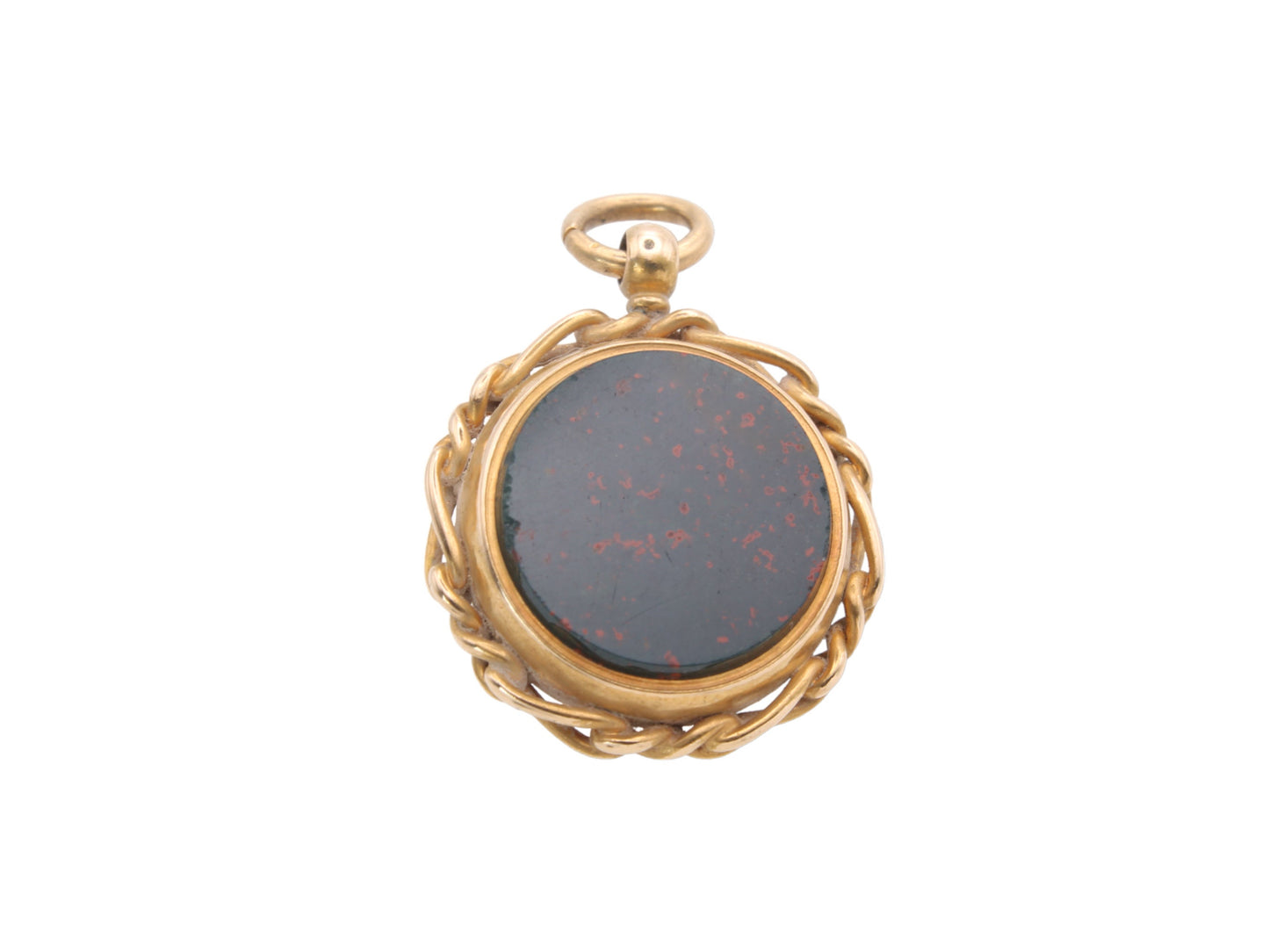 Antique 18ct Gold Bloodstone Compass Pendant Fob, 1890