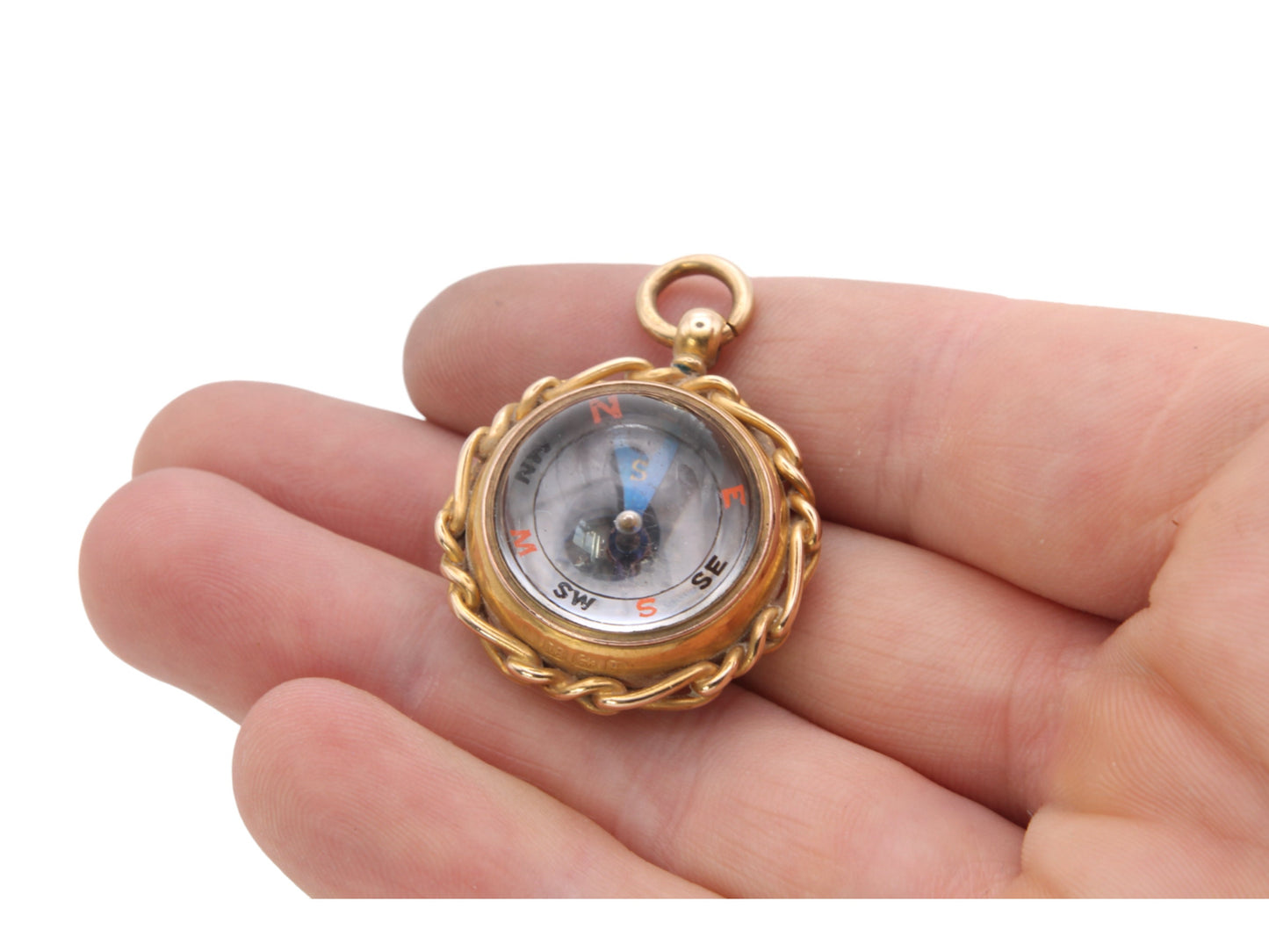 Antique 18ct Gold Bloodstone Compass Pendant Fob, 1890