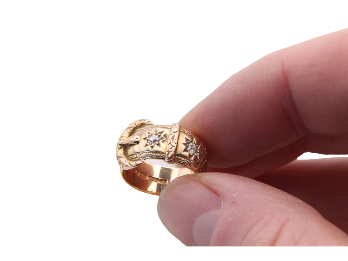 Antique Edwardian 18ct Gold Diamond Gypsy Buckle Ring - 1908