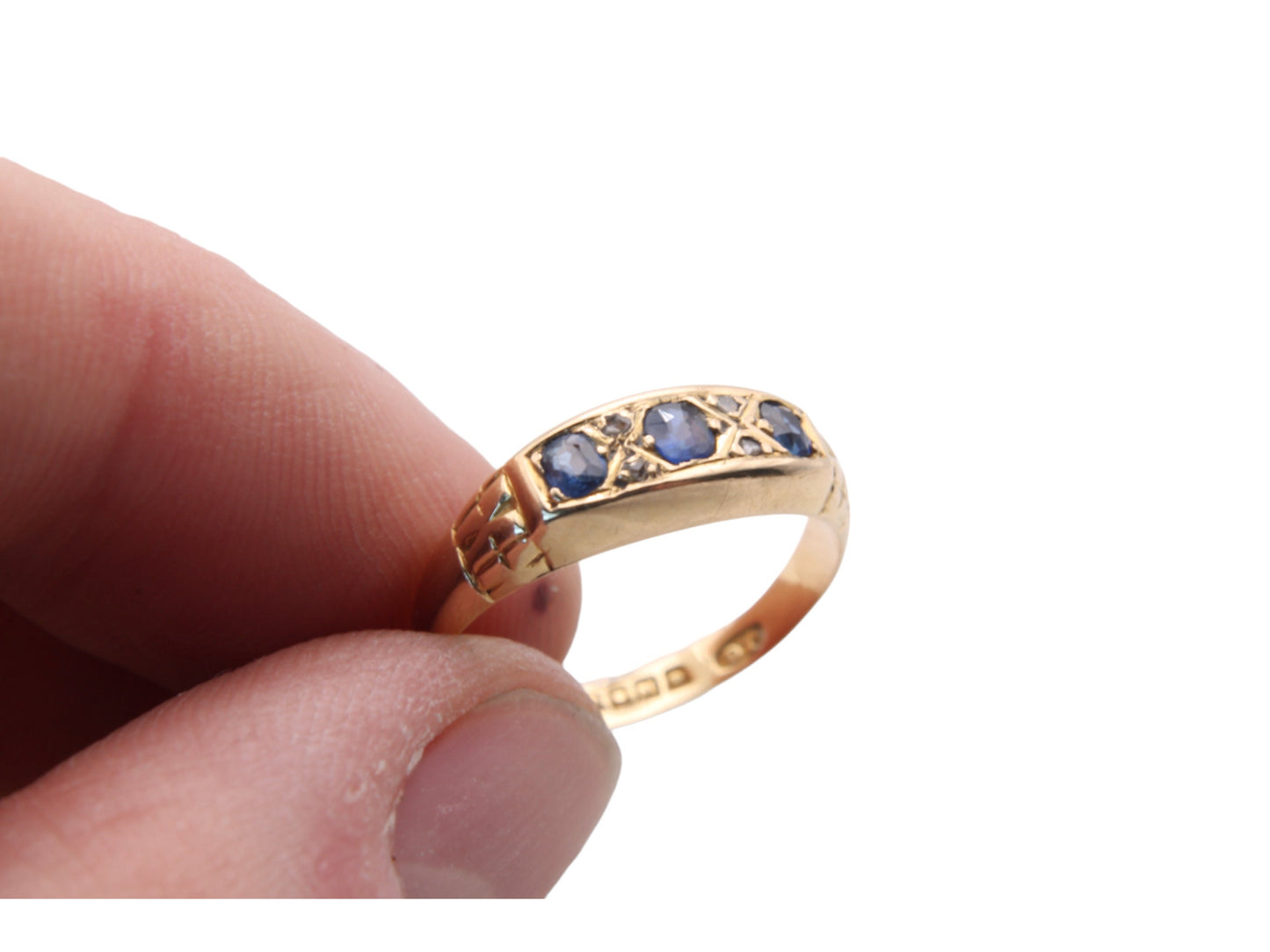 Antique 18ct Gold Sapphire & Diamond Ring - 1929