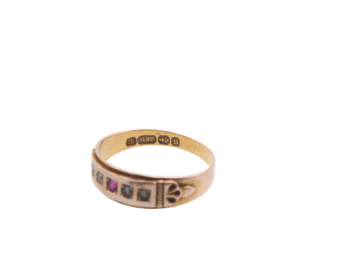 Antique 15ct Gold Ruby & Pearl Gypsy Ring
