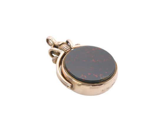 Large Antique 9ct Gold Bloodstone Carnelian Spinner Pendant 1891