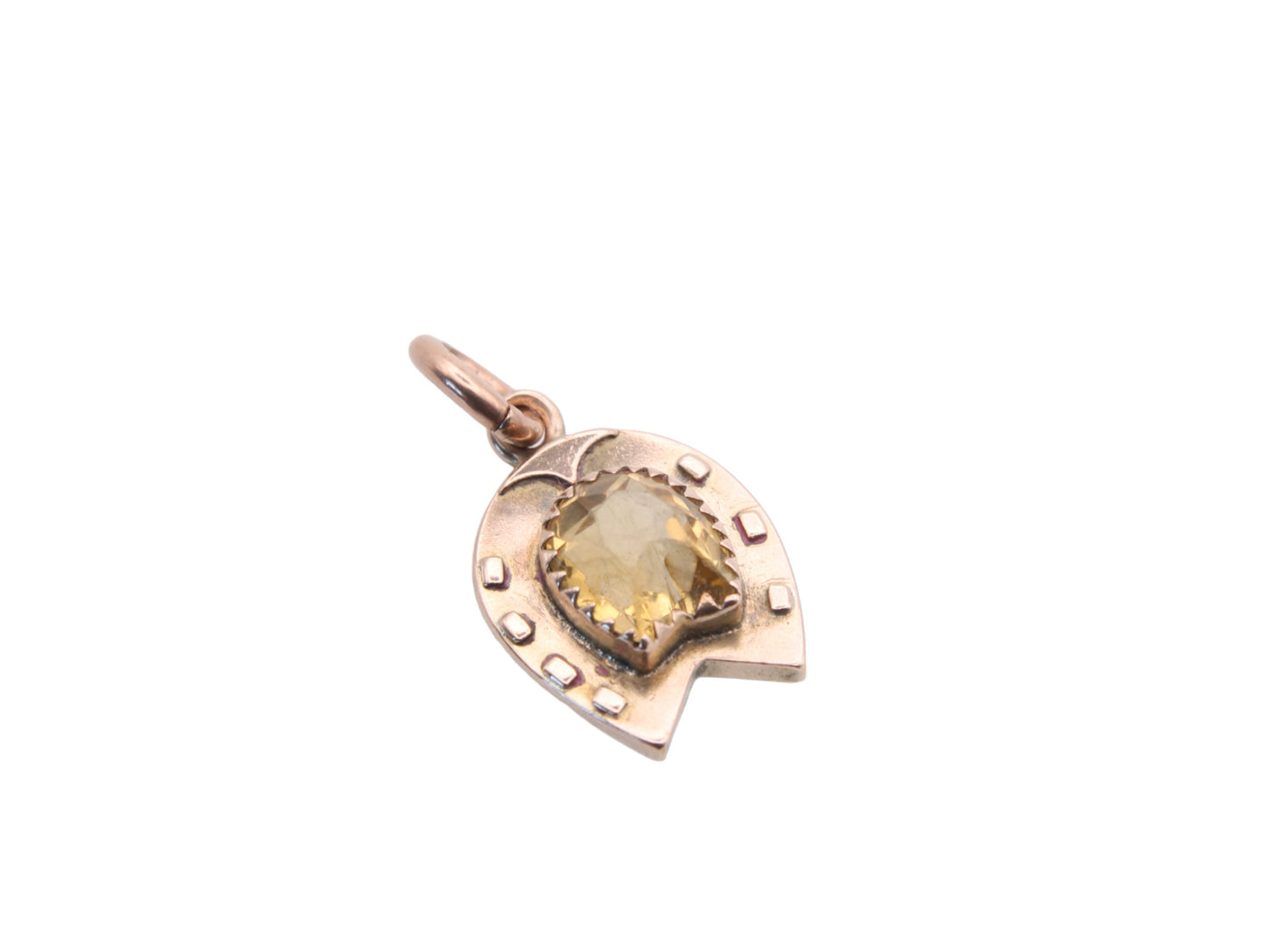 Antique 9ct Gold Lucky Horseshoe Citrine Pendant Charm, 1893