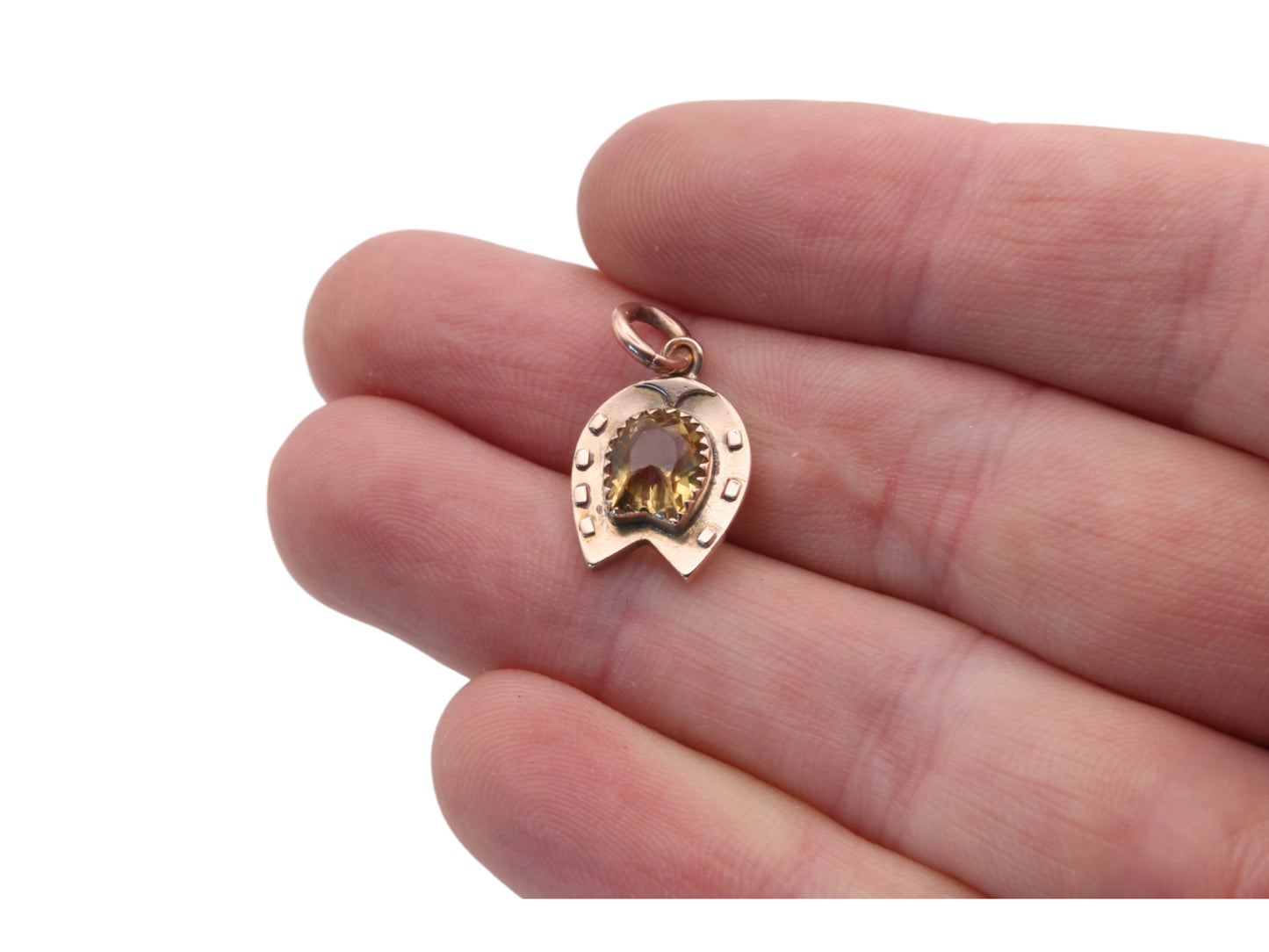 Antique 9ct Gold Lucky Horseshoe Citrine Pendant Charm, 1893