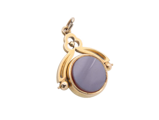 Antique 18ct Gold Bloodstone & Lilac Agate Spinner Pendant