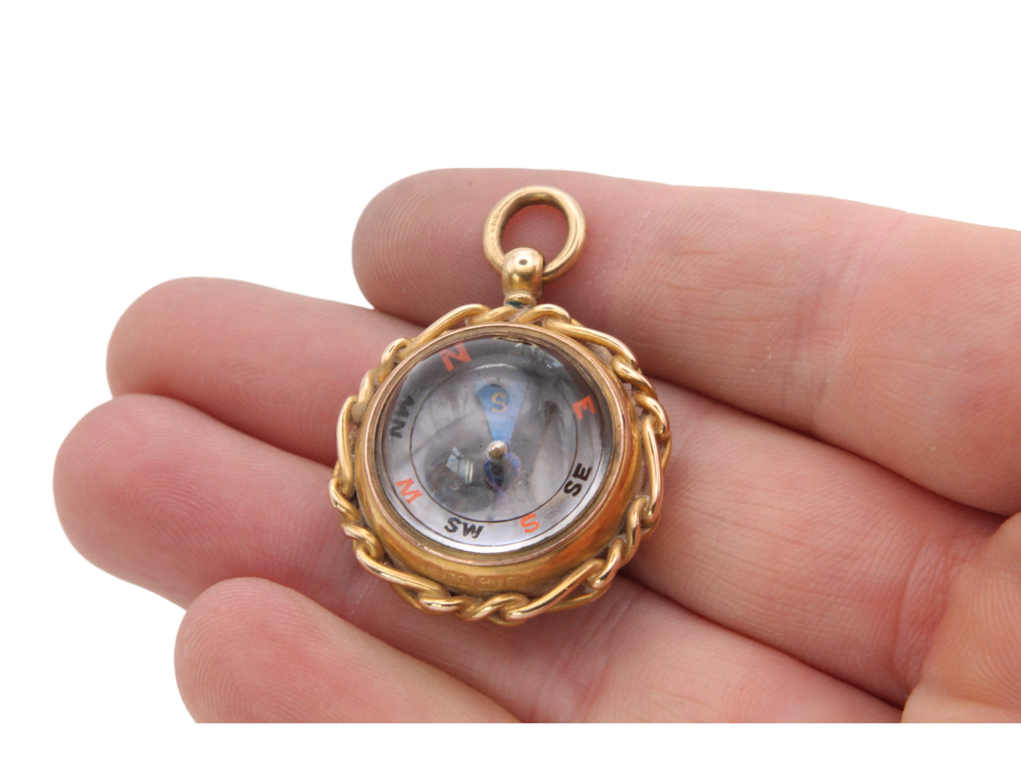 Antique 18ct Gold Bloodstone Compass Pendant Fob, 1890