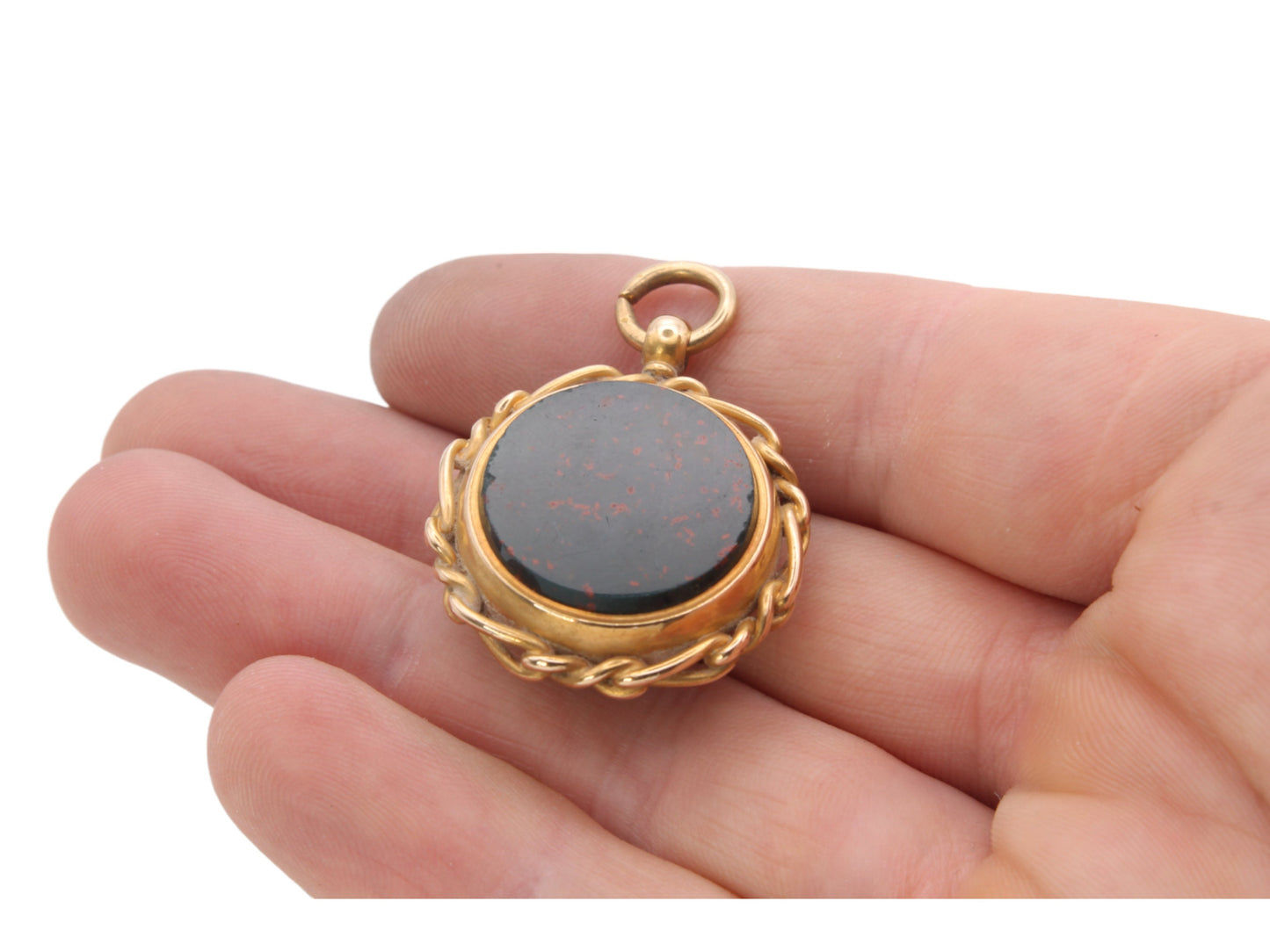 Antique-18ct-Gold-Bloodstone-Compass-Pendant-Fob,-1890