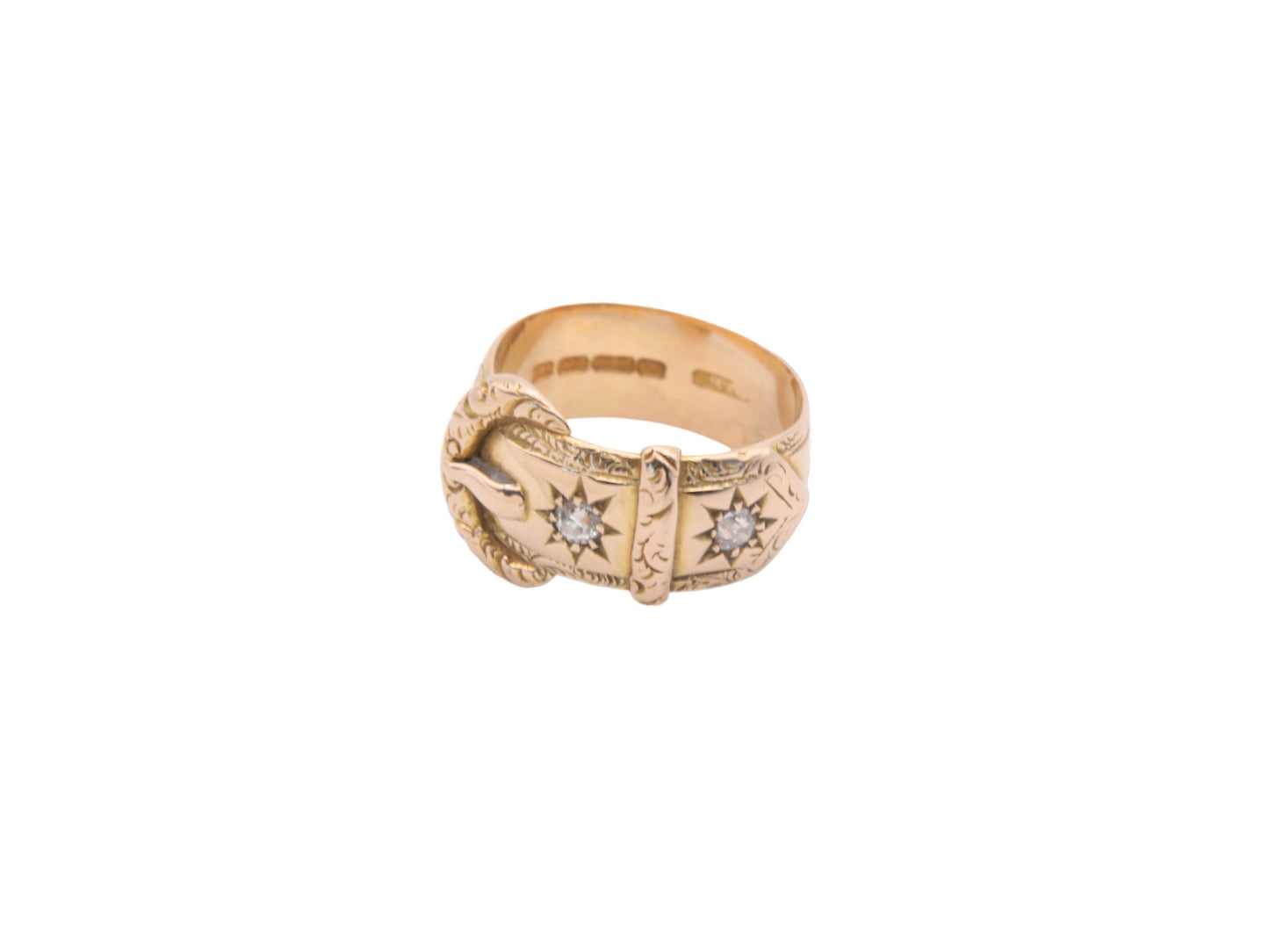 Antique Edwardian 18ct Gold Diamond Gypsy Buckle Ring - 1908