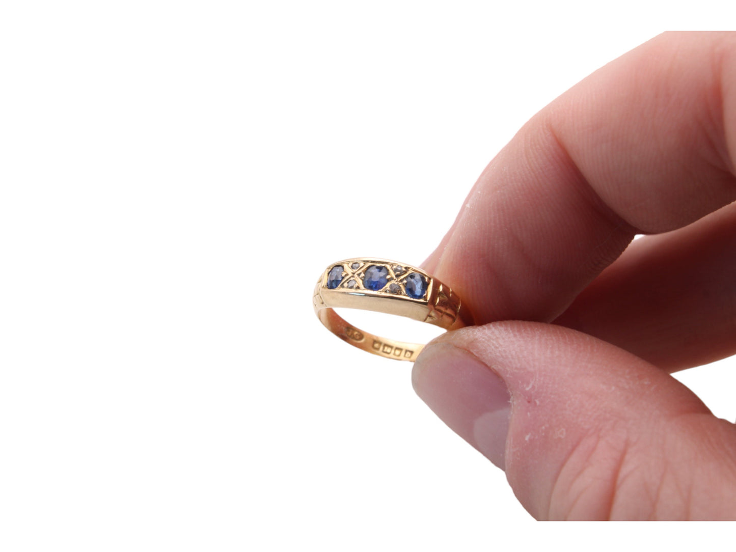 Antique 18ct Gold Sapphire & Diamond Ring - 1929