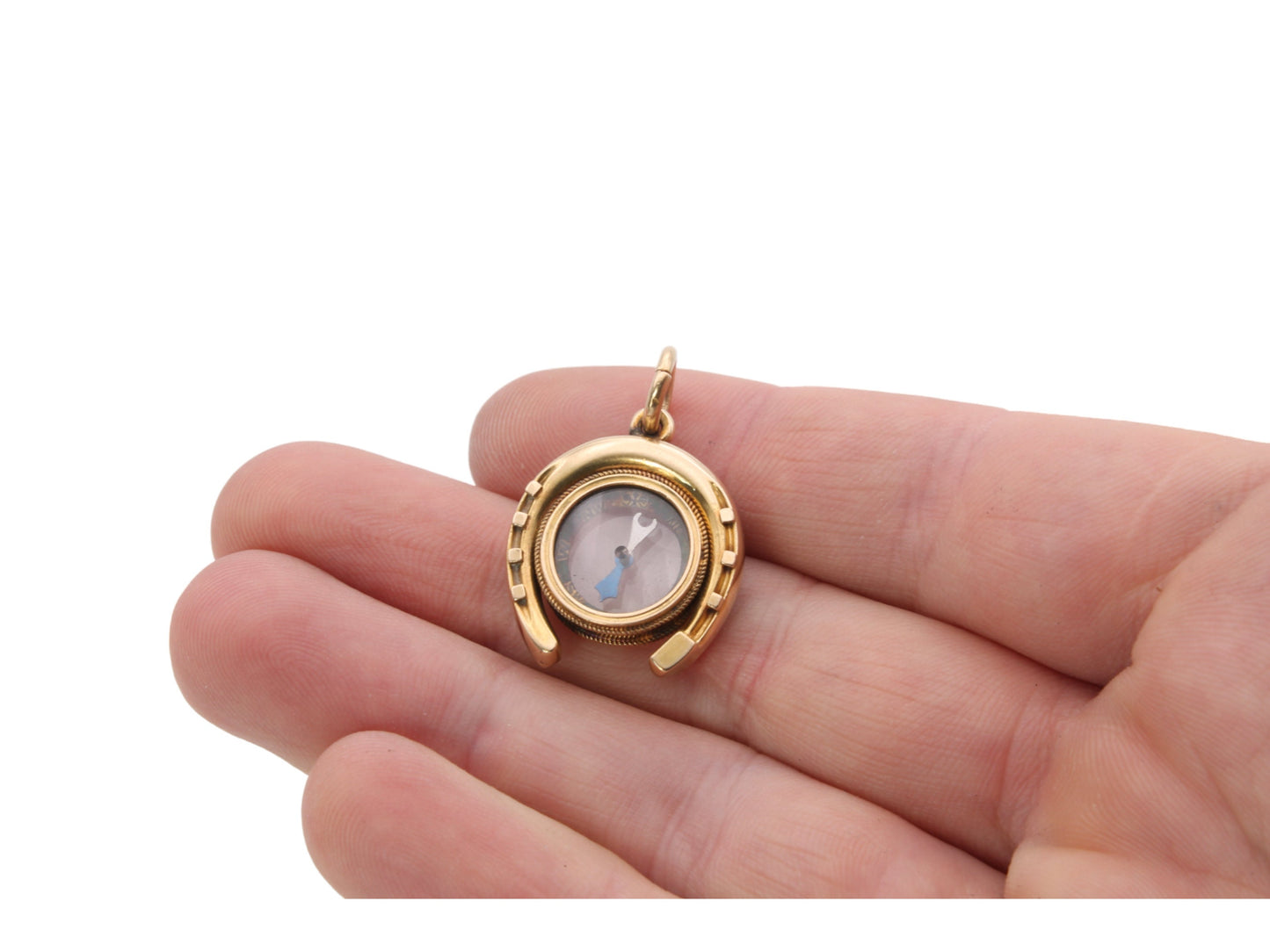 Antique Victorian 15ct Gold Compass Horseshoe Pendant