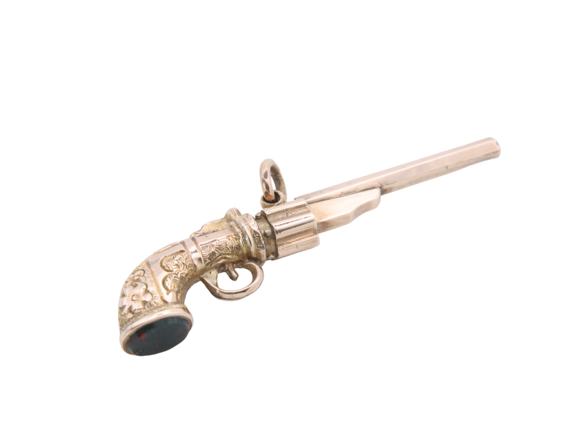 Antique-9ct-Gold-Revolver-Gun-Watch-Key-Pendant