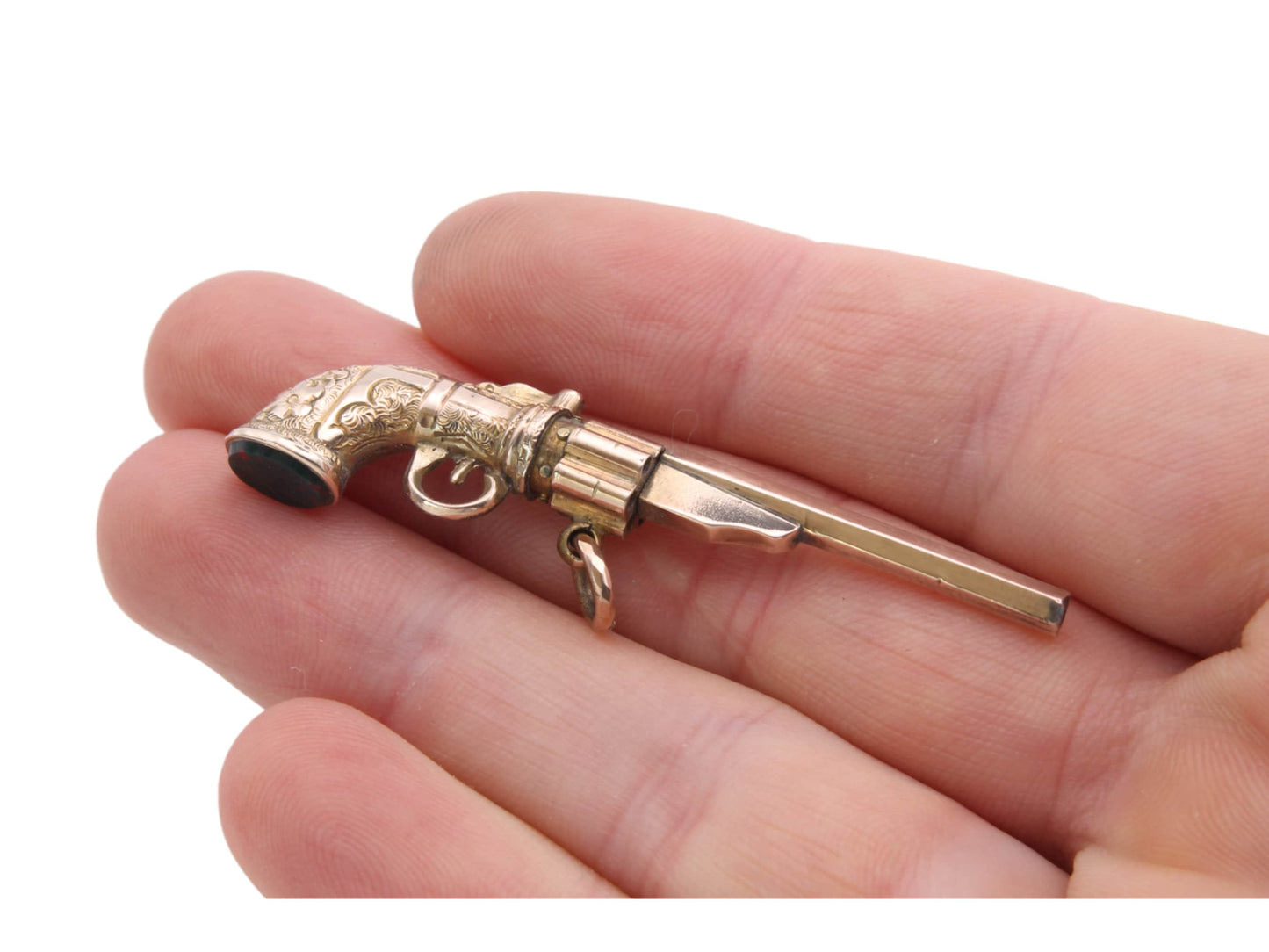 Antique 9ct Gold Revolver Gun Watch Key Pendant