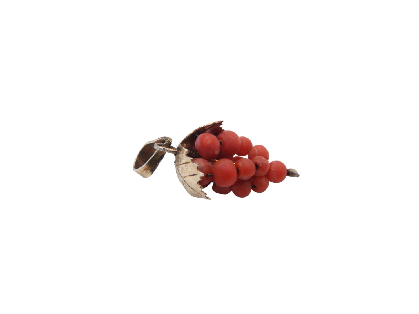 Art Deco Silver Gilt Coral Grape Vine Pendant Charm