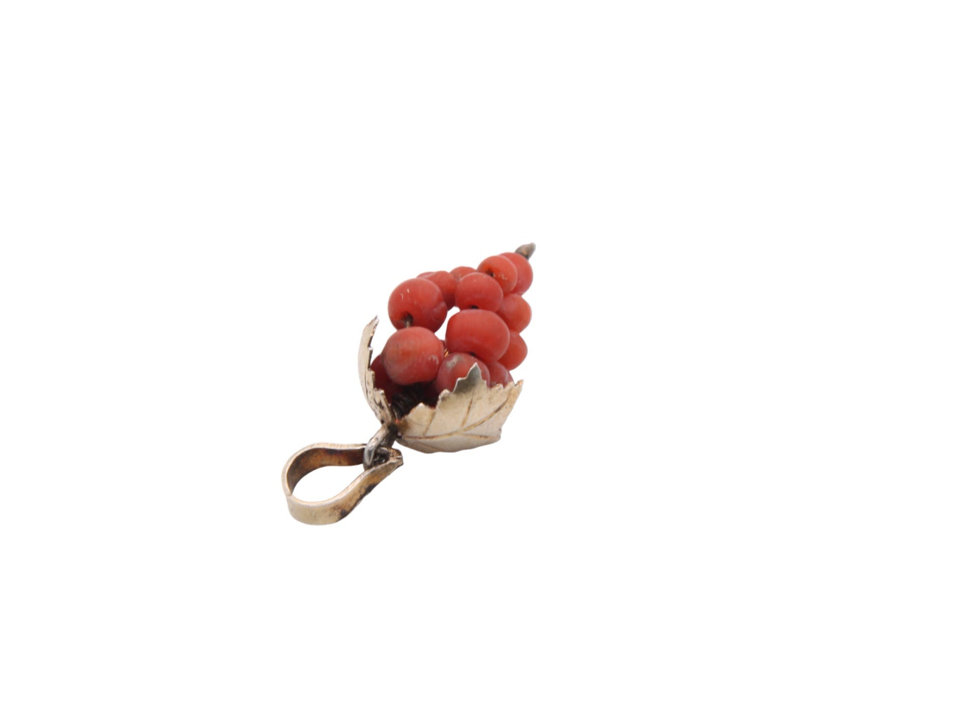 Art-Deco-Silver-Gilt-Coral-Grape-Vine-Pendant-Charm