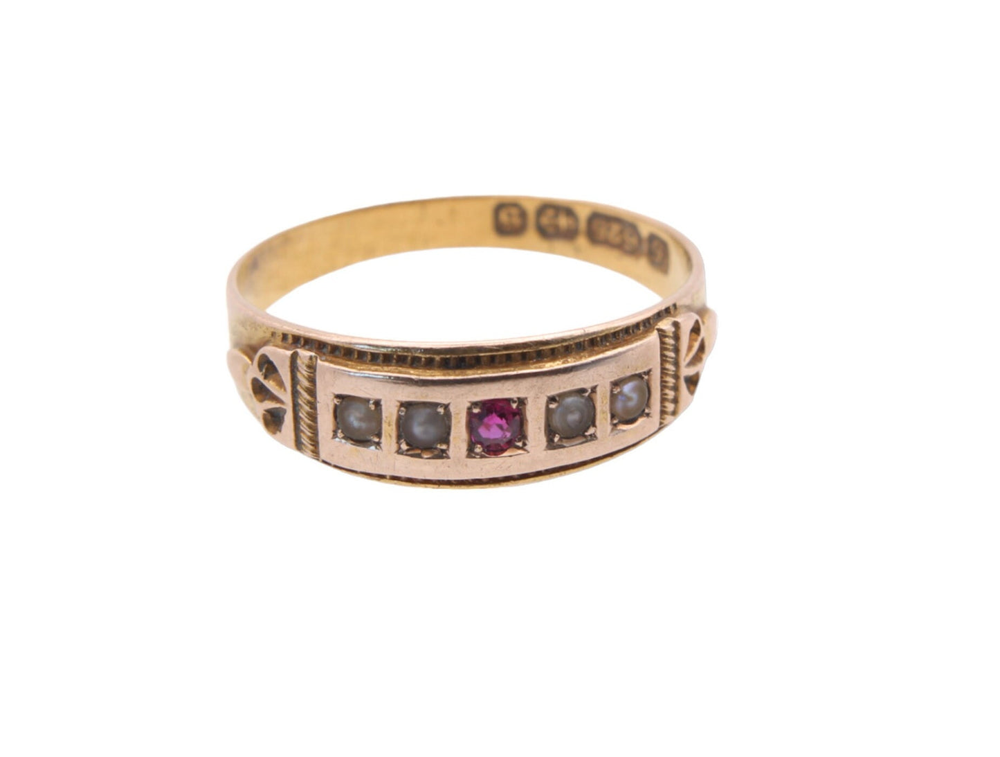 Antique 15ct Gold Ruby & Pearl Gypsy Ring