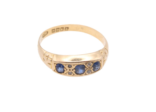 Antique 18ct Gold Sapphire & Diamond Ring - 1929