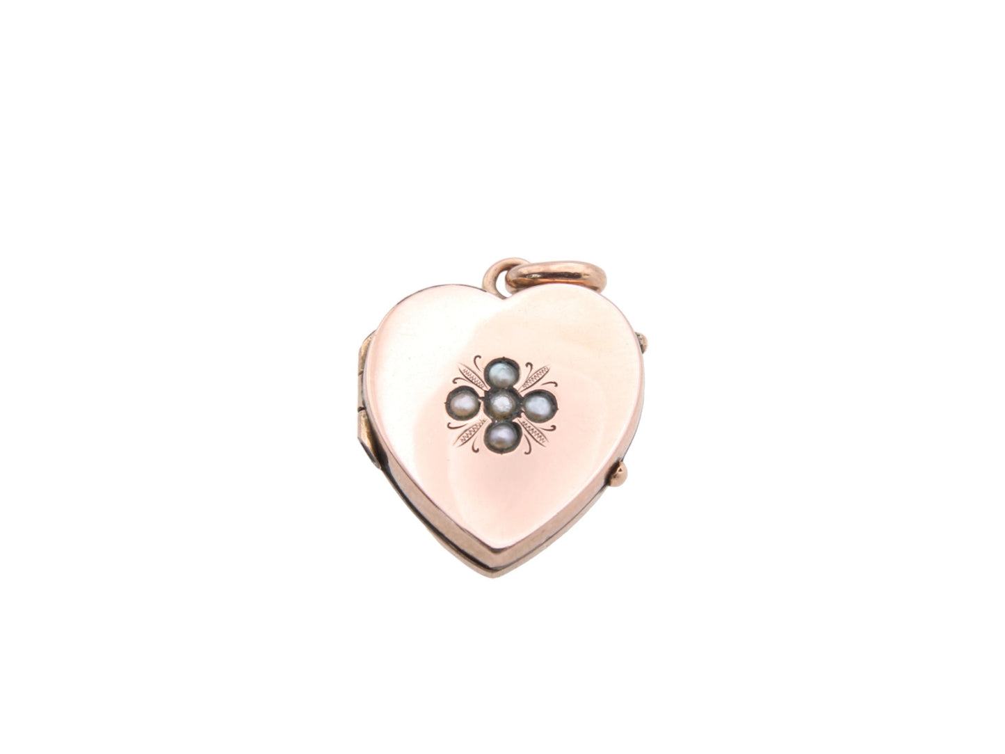 Antique 9ct Gold Pearl Forget-Me-Not Heart Locket