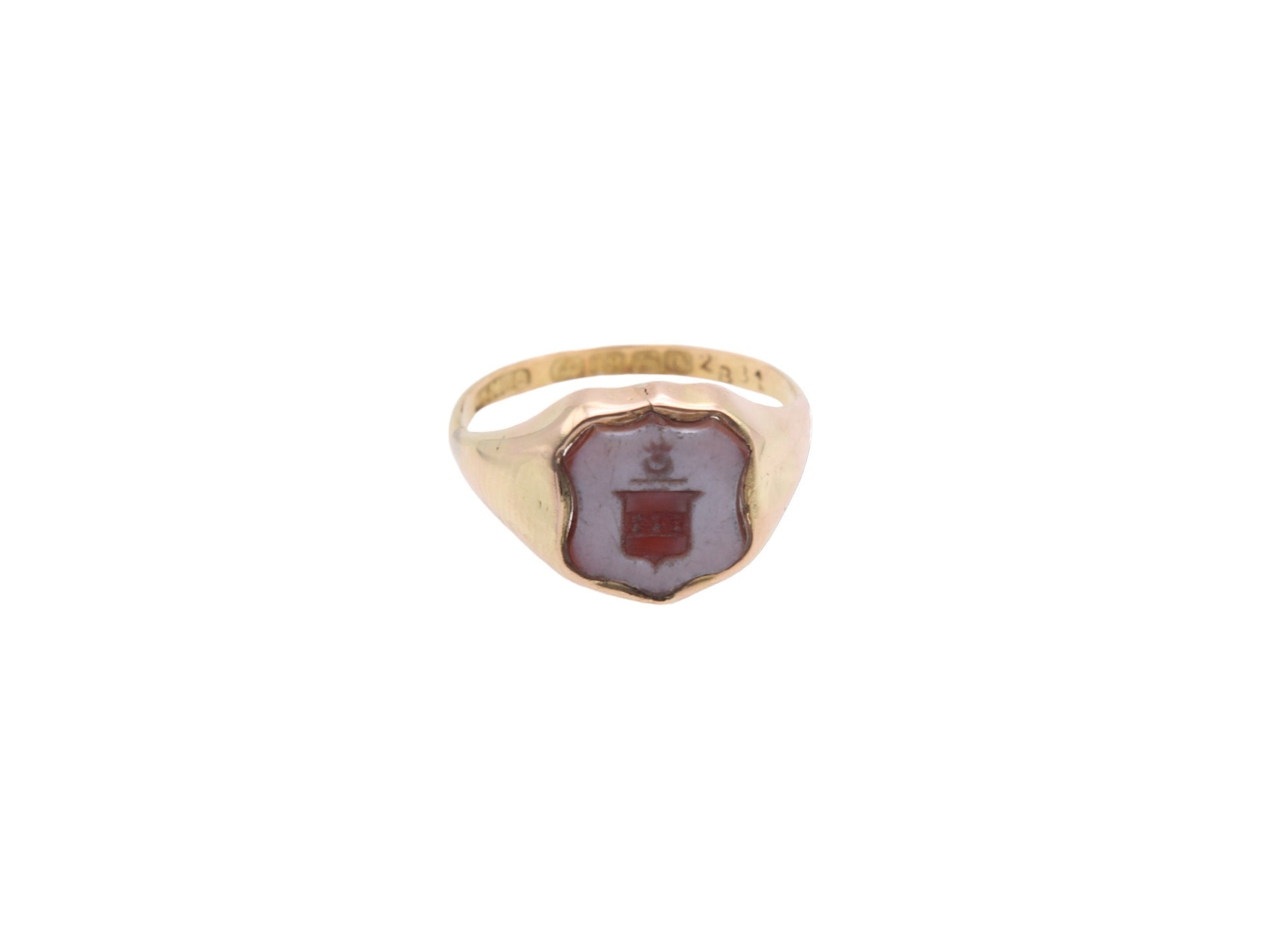 Antique-18ct-Gold-Intaglio-Signet-Ring-Coat-Of-Arms-Crest