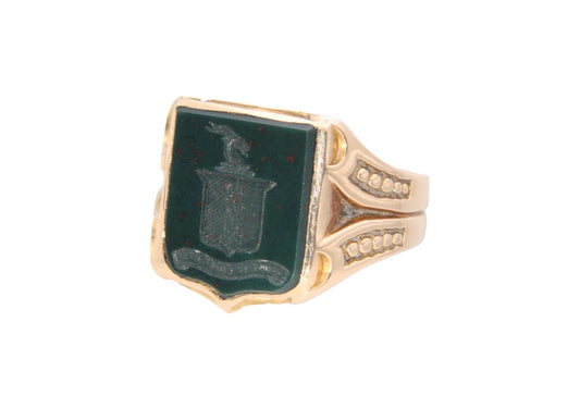 Antique 18ct Gold Intaglio Bloodstone Shield Signet Ring - Fairly And Firmly