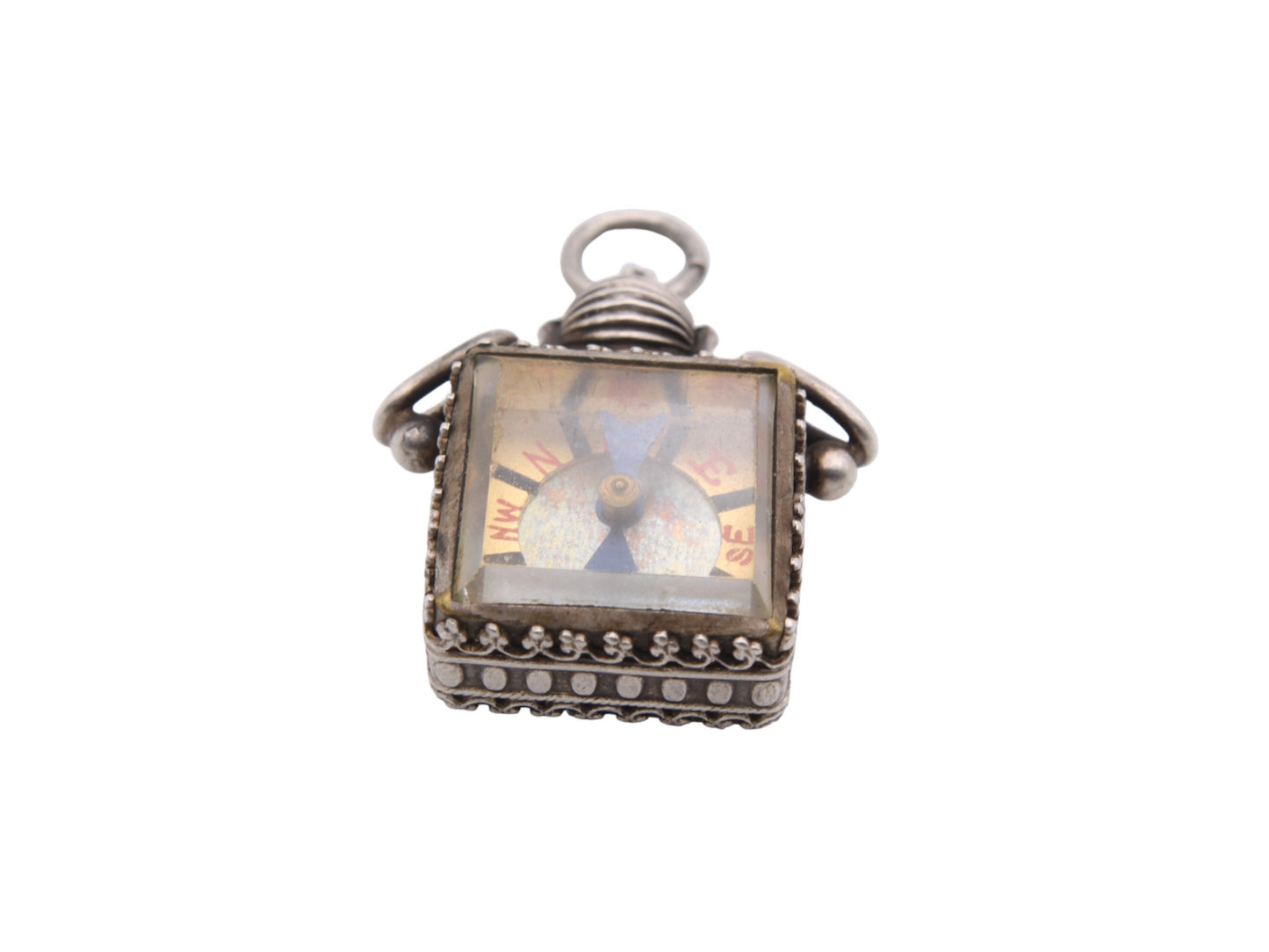 Antique Victorian Silver Compass Carnelian Pendant, 1898