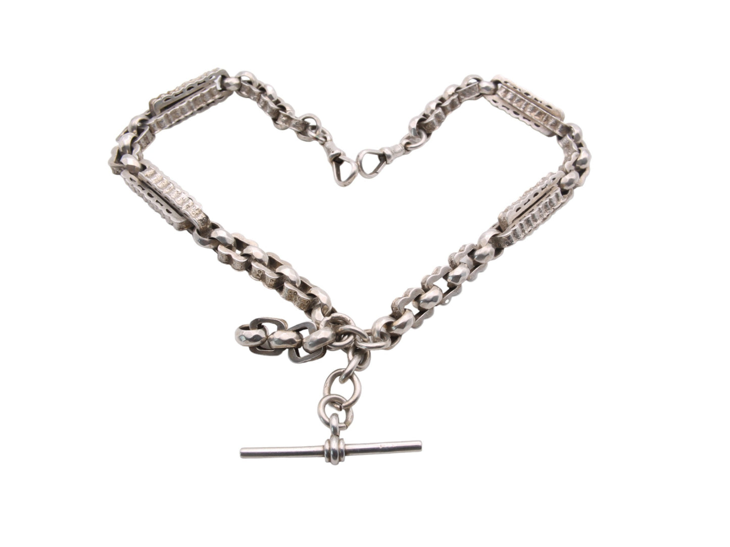 Antique Victorian Silver Fancy Link Necklace Watch Chain, 15"