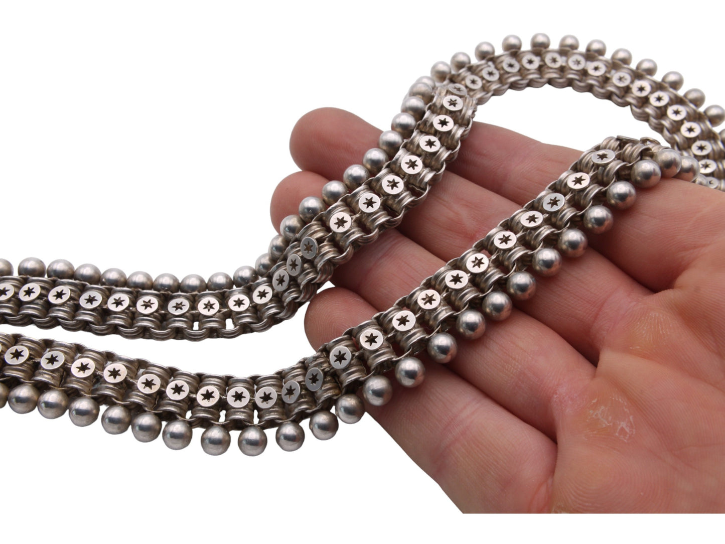 Victorian Sterling Silver Book Chain Locket Necklace: Maltese Cross, Forget-Me-Not