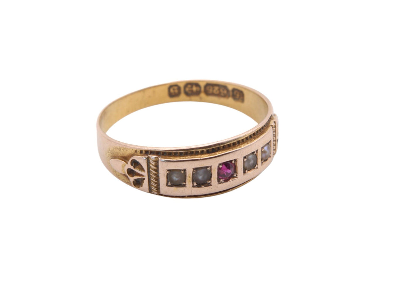 Antique 15ct Gold Ruby & Pearl Gypsy Ring