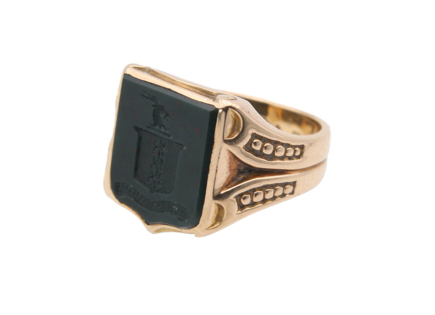 Antique 18ct Gold Intaglio Bloodstone Shield Signet Ring - Fairly And Firmly, 1869