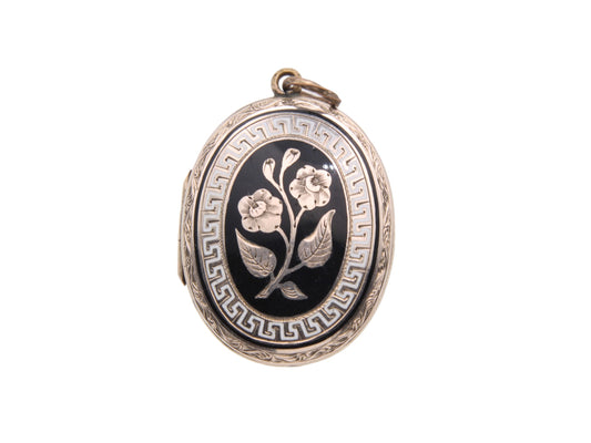 Antique 9ct Gold Black Enamel Forget-Me-Not Locket c.1860