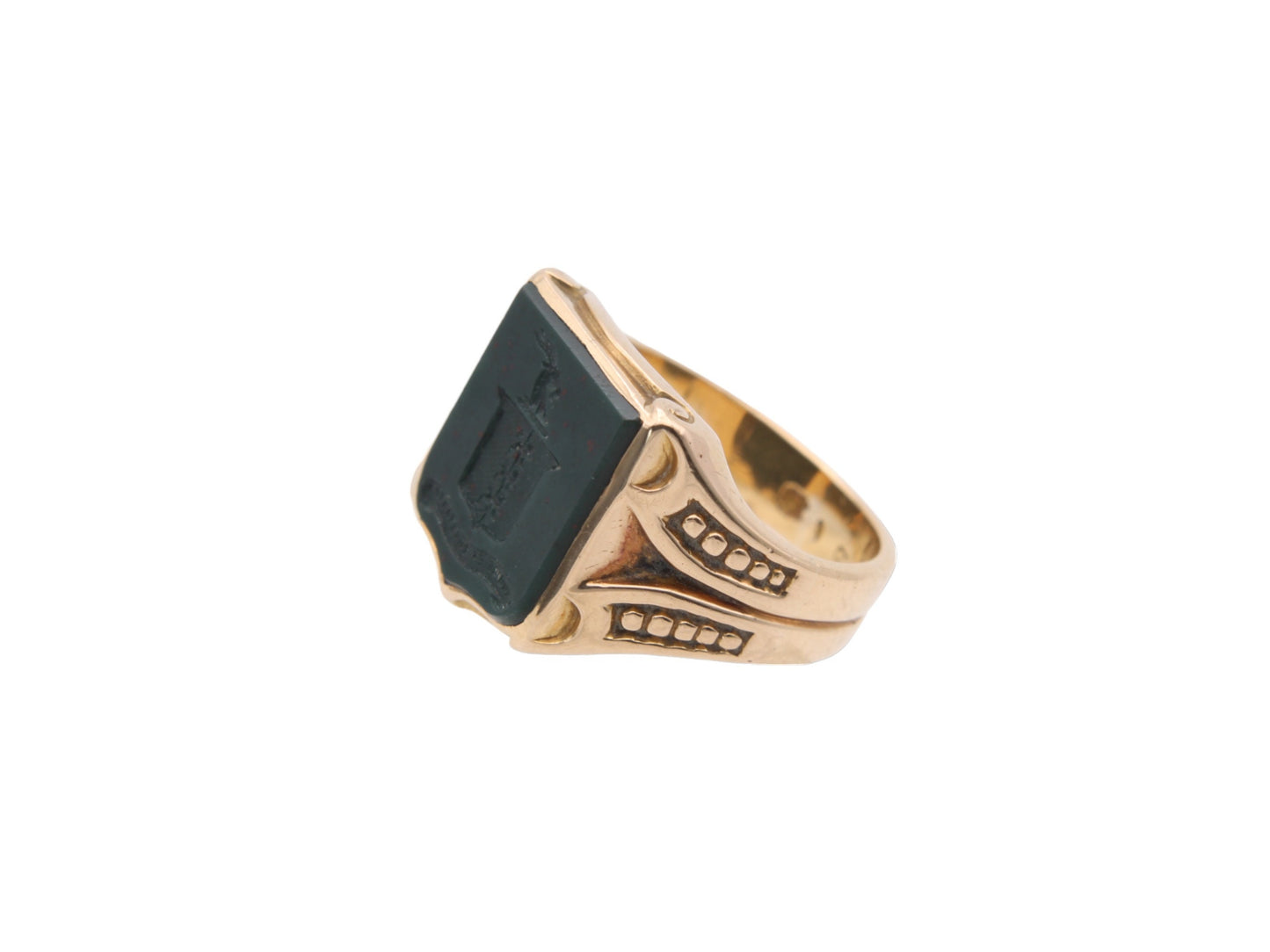 Antique 18ct Gold Intaglio Bloodstone Shield Signet Ring - Fairly And Firmly, 1869