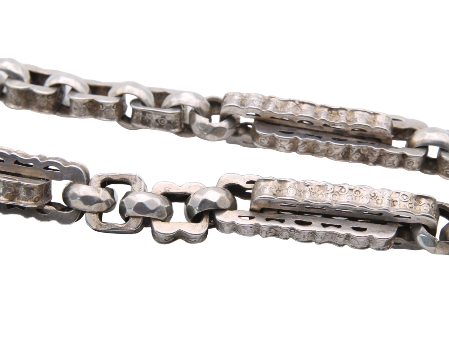 Antique Victorian Silver Fancy Link Necklace Watch Chain, 15"