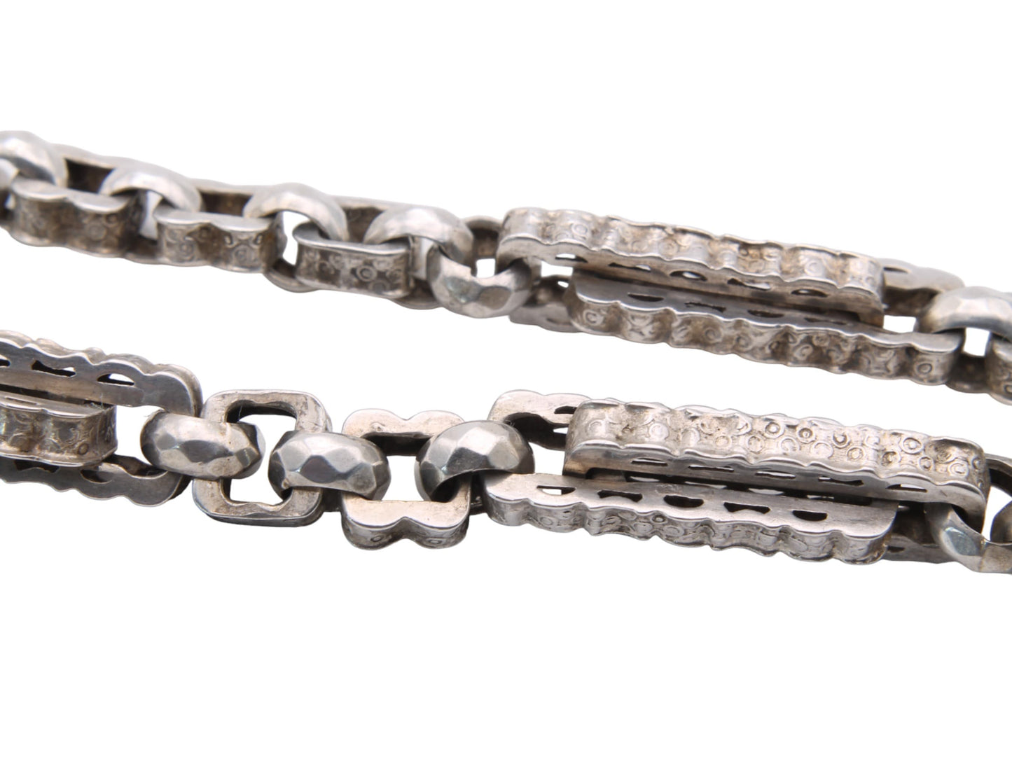 Antique Victorian Silver Fancy Link Necklace Watch Chain, 15"