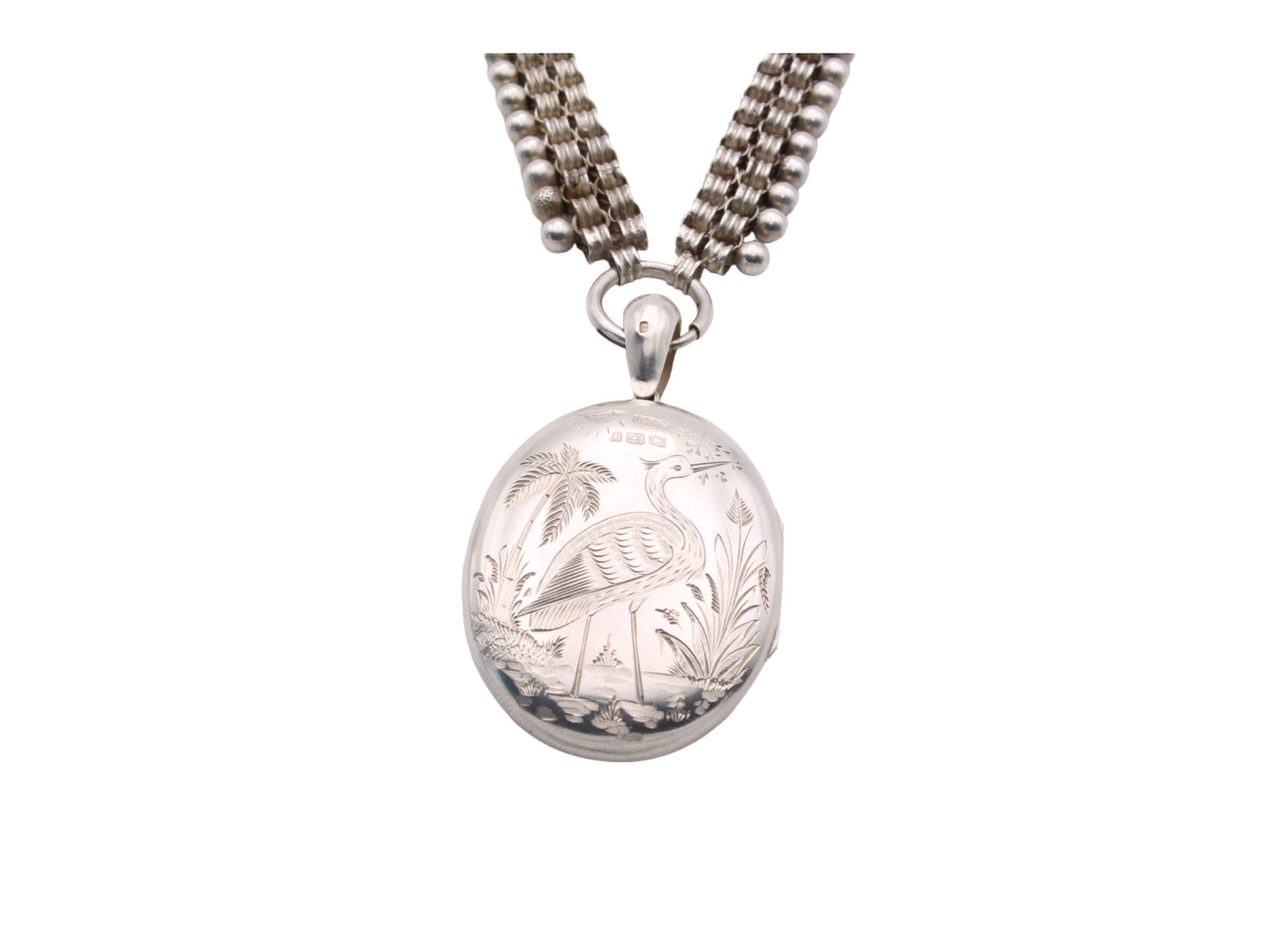 Victorian Sterling Silver Book Chain Locket Necklace: Maltese Cross, Forget-Me-Not