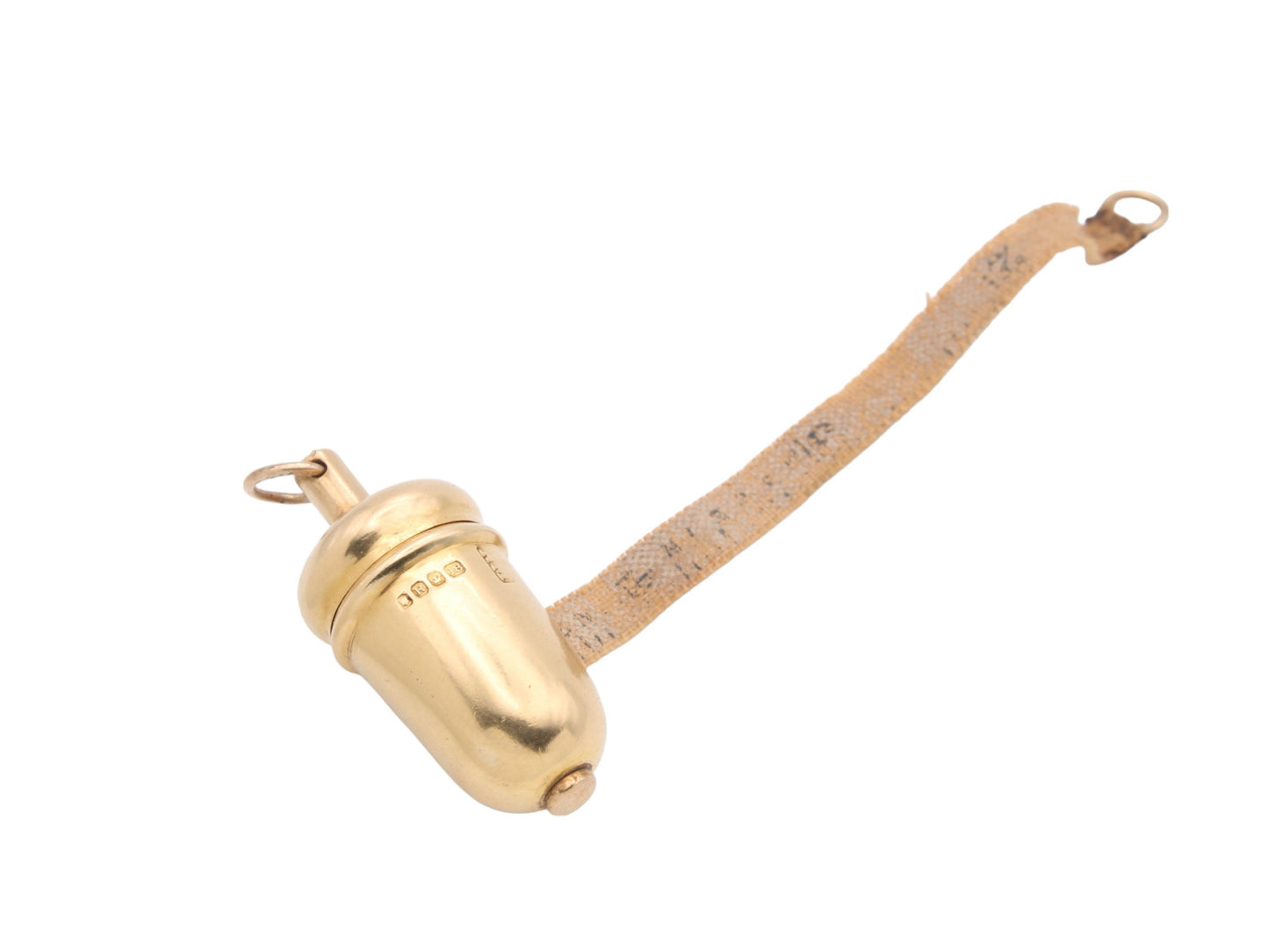 Antique 18ct Gold Acorn Sewing Tape Measure Pendant, 1892