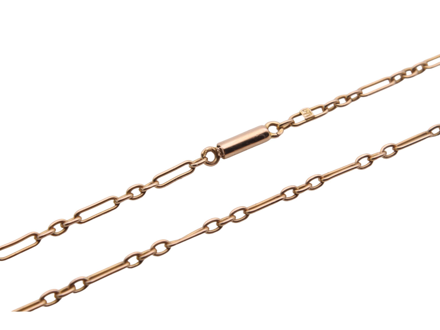 Antique 15ct Gold Trombone Link Necklace Barrel Clasp