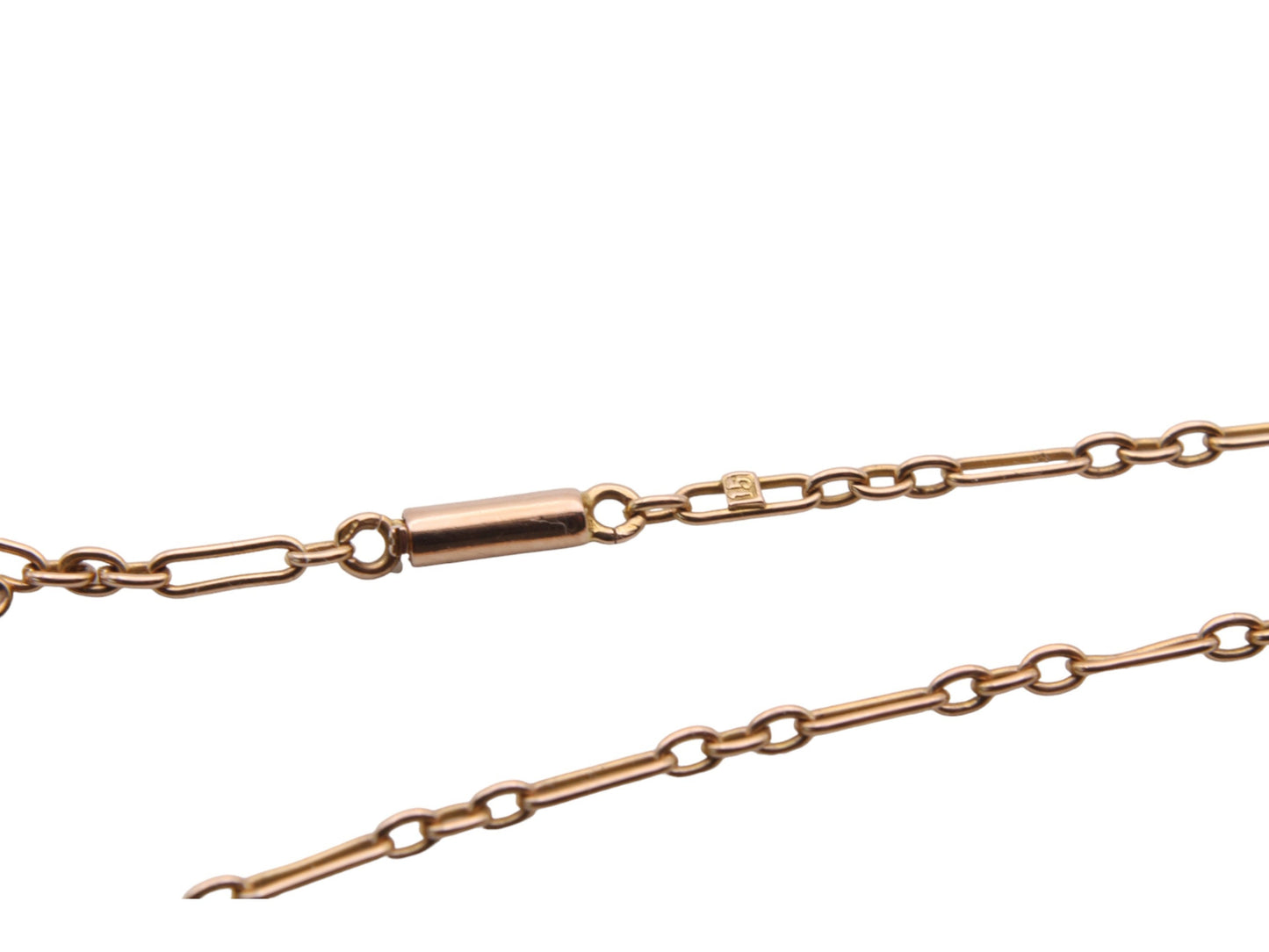 Antique 15ct Gold Trombone Link Necklace Barrel Clasp