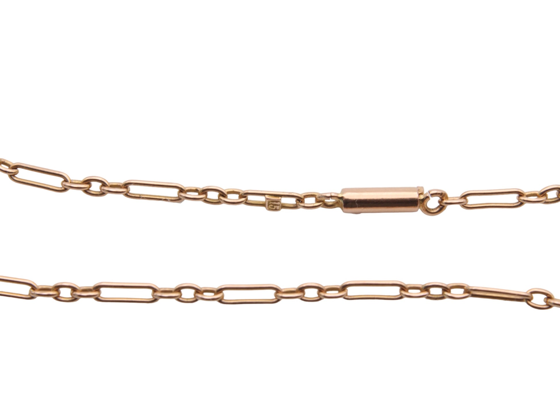 Antique-15ct-Gold-Trombone-Link-Necklace-Barrel-Clasp