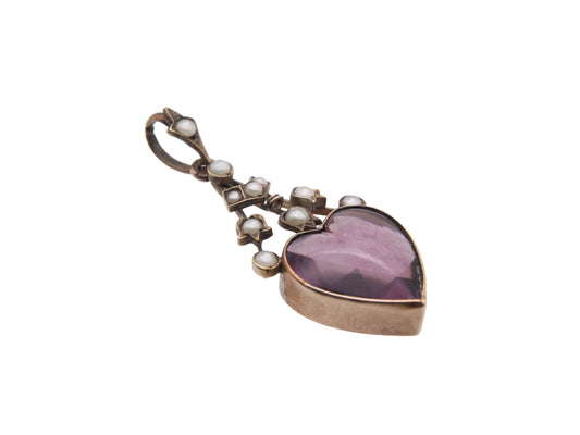 Antique Victorian Pinchbeck Amethyst Glass Heart Pendant