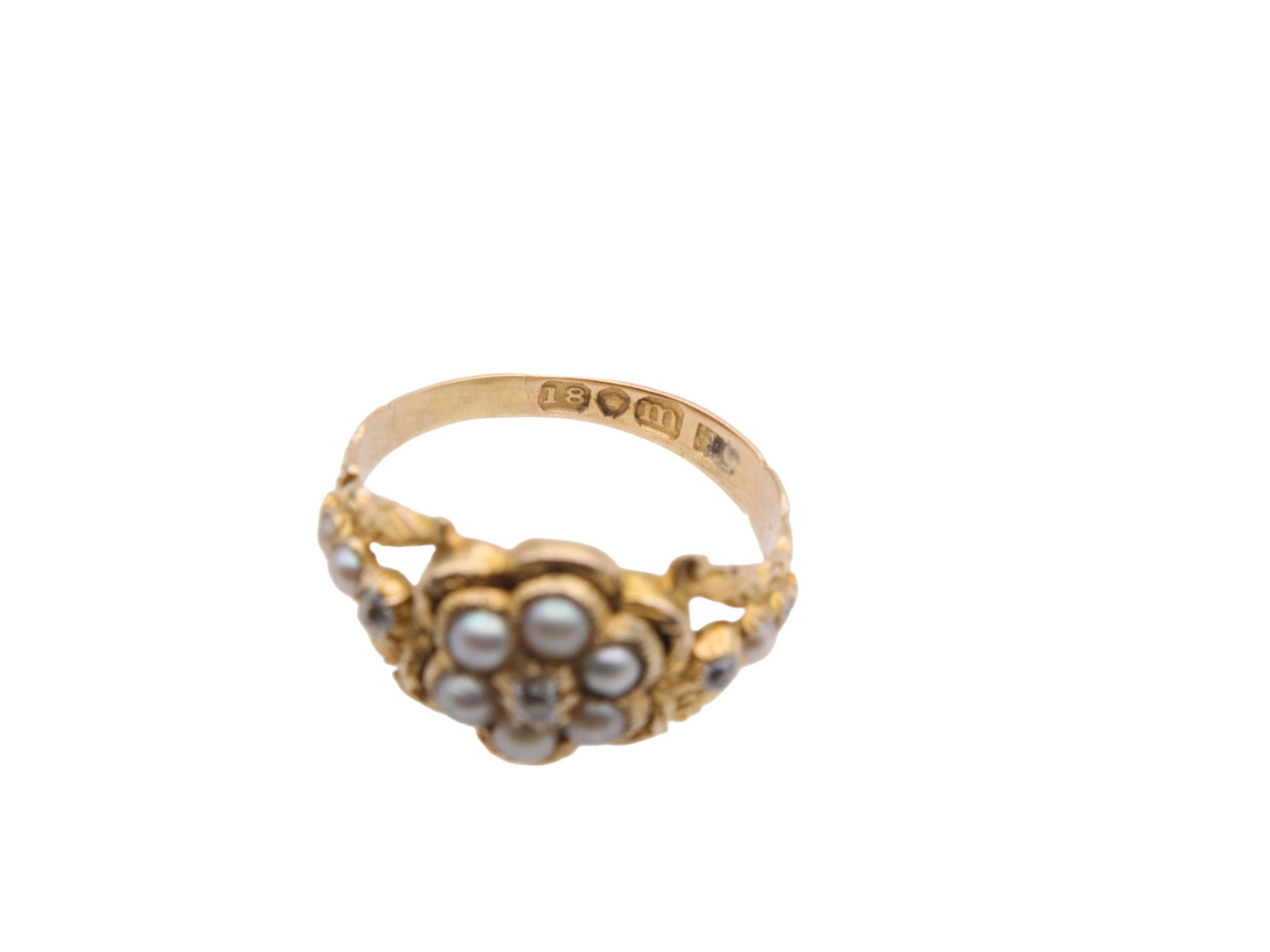 Antique Georgian 18ct Gold, Diamond And Pearl Forget Me Not Ring, 1827