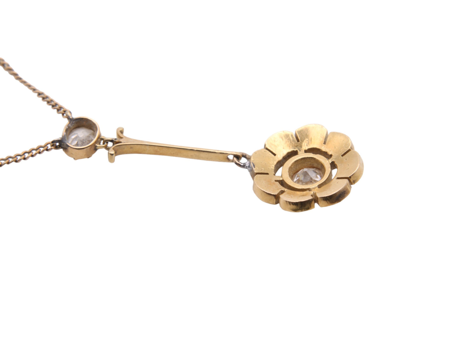 Antique 15ct Gold Diamond Pearl Cluster Necklace Pendant, .5ctw