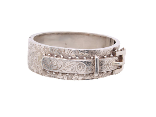 Antique Victorian Decorative Silver Buckle Bangle, 1884