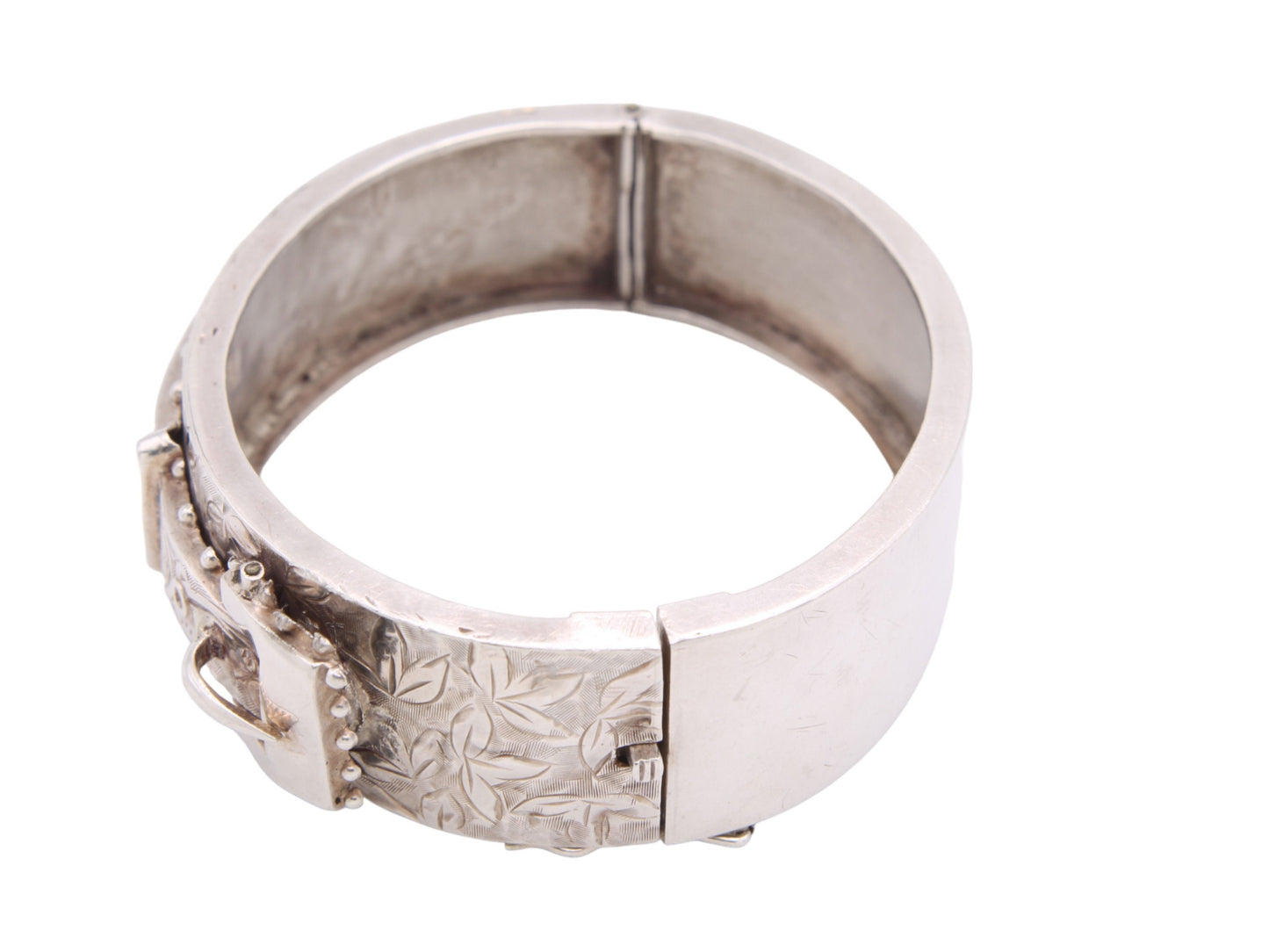 Antique Victorian Decorative Silver Buckle Bangle, 1884