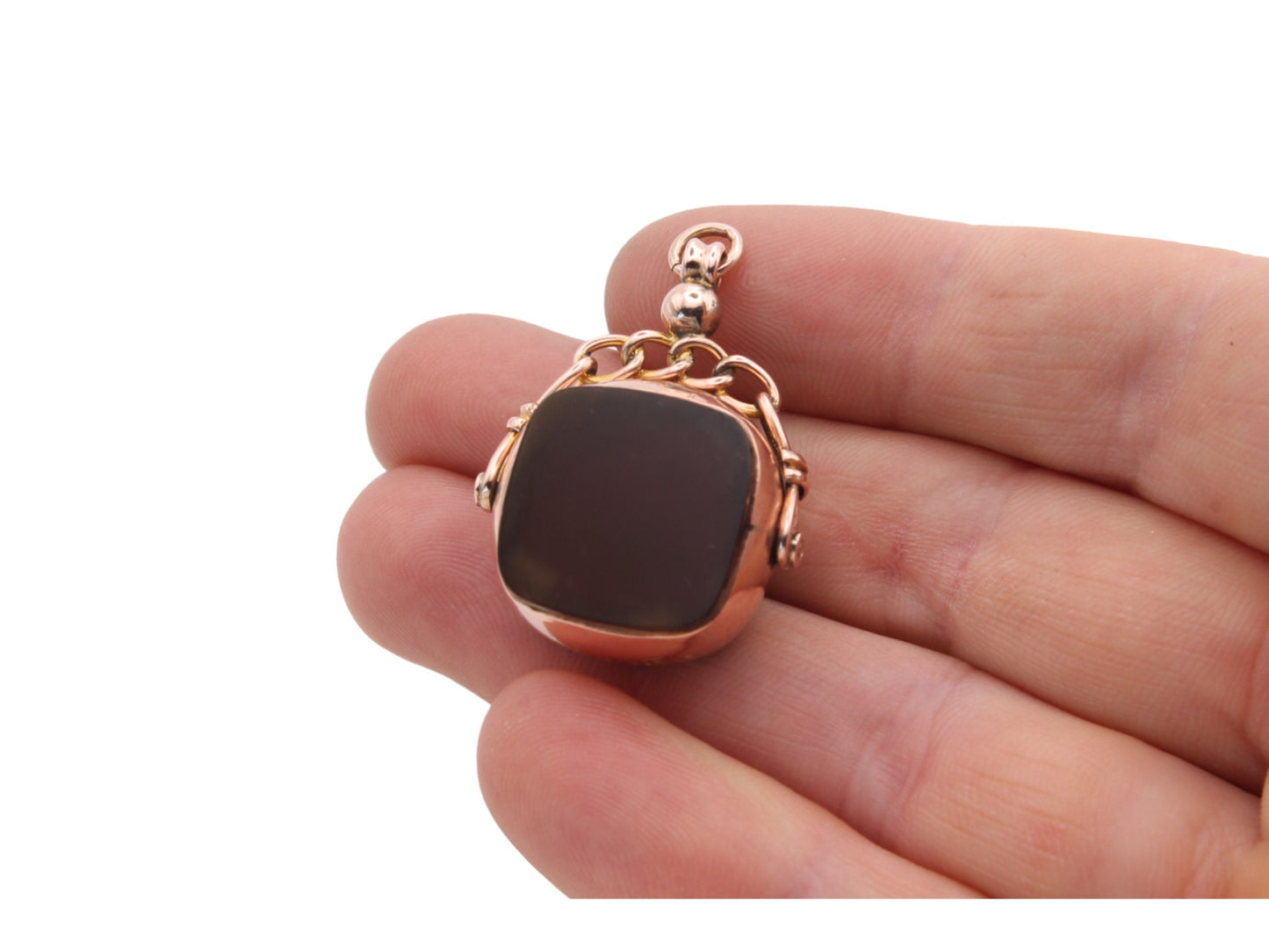 Antique 9ct Rose Gold Bloodstone Carnelian Spinner Pendant