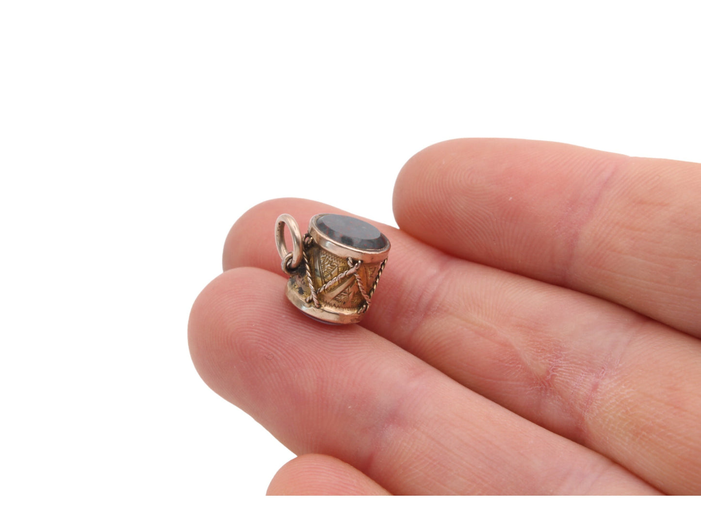 Antique-9ct-Gold-Bloodstone-Drum-Charm