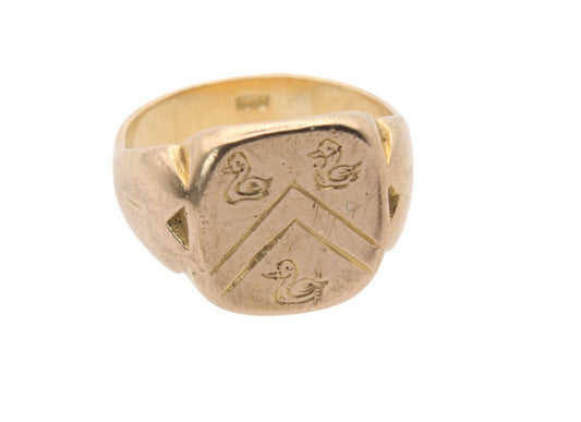 Antique 18ct Yellow Gold Signet Ring Intaglio Duck Crest